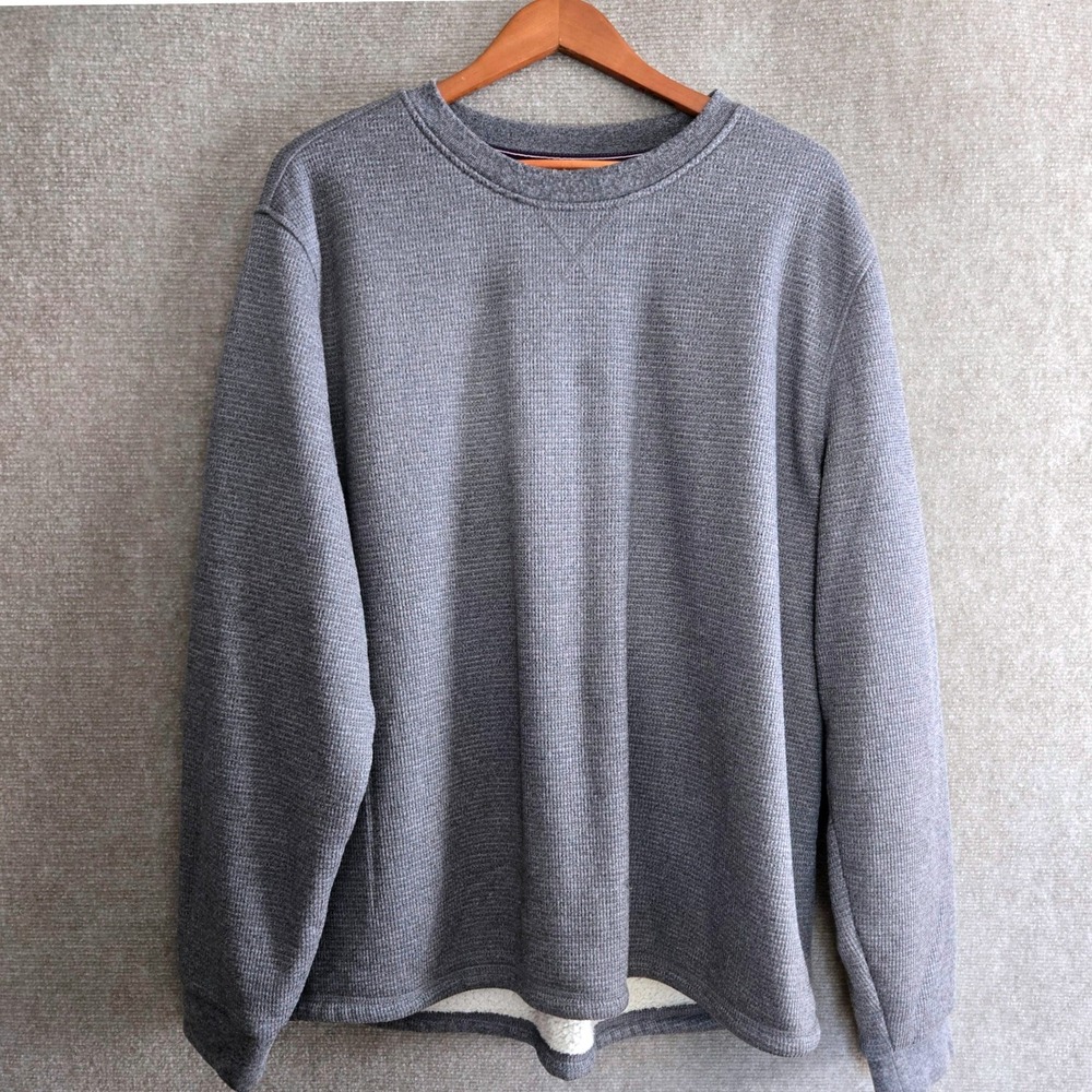 BC Clothing Heritage Mens XXL Gray Sherpa Lined Waffle Knit Thermal‎ Sweatshirt